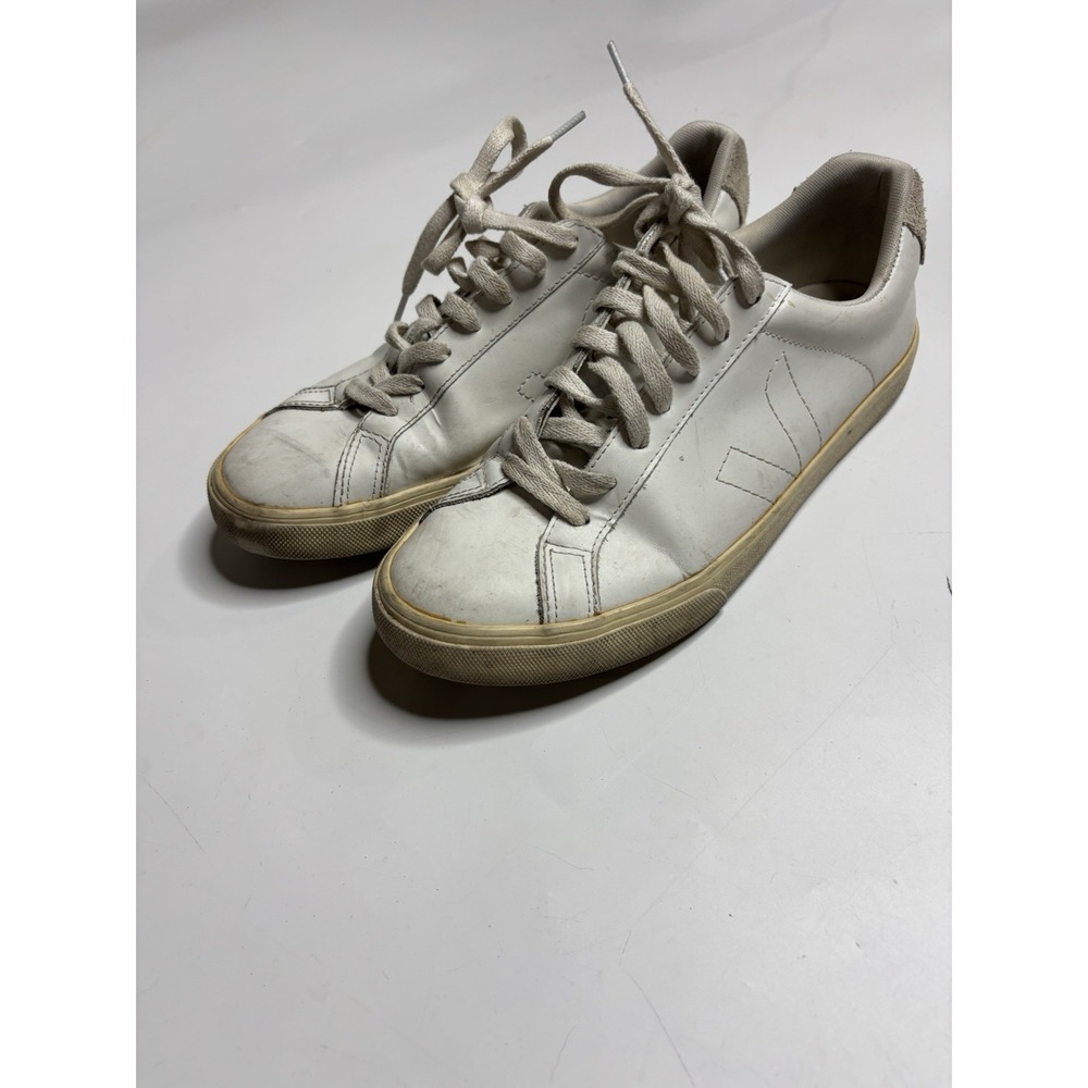 VEJA Sneakers Women 9 EU 40 White Vegan Leather Shoe Lace Up Low Cut Logo Esplar
